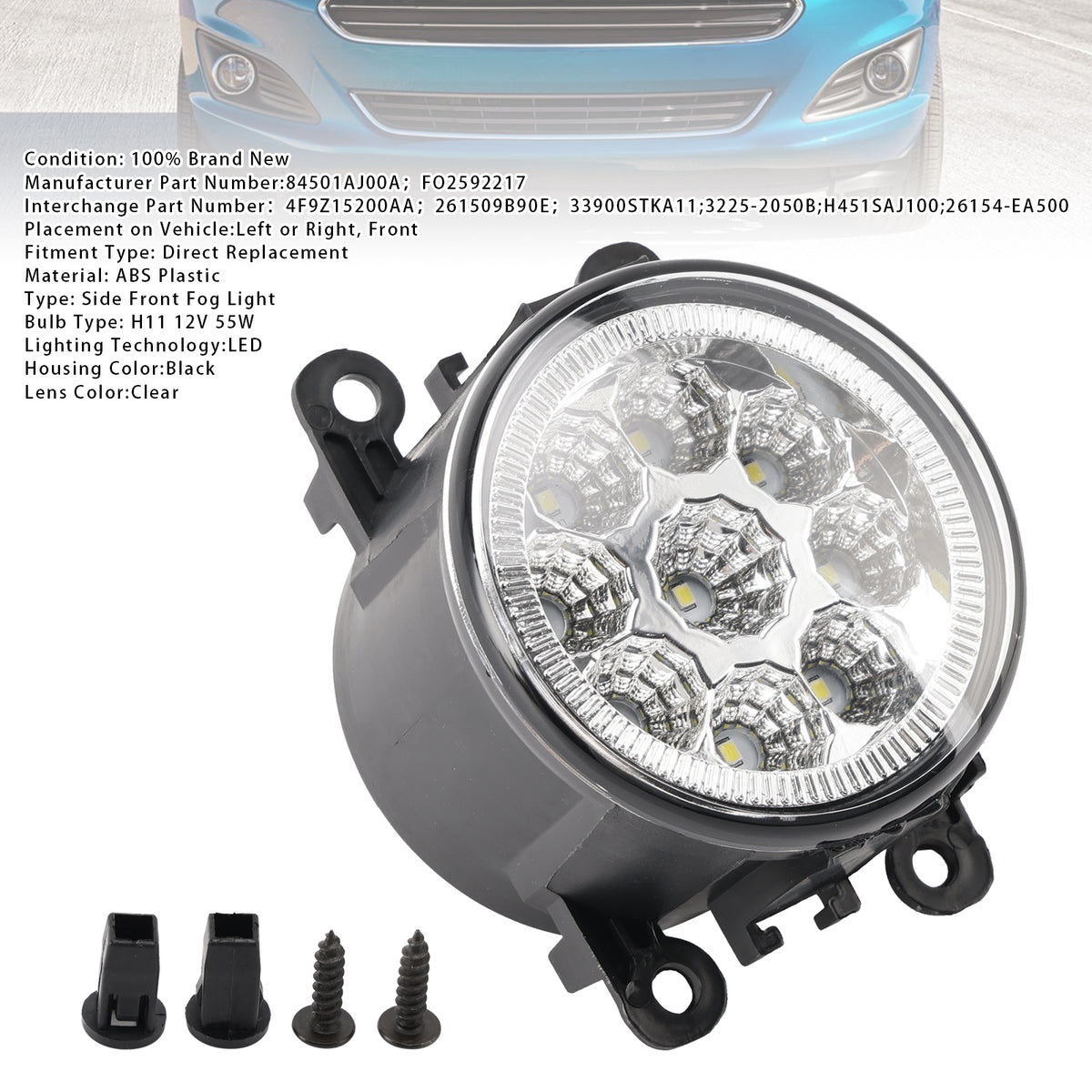 2014-2019 Ford Fiesta 9 LED Daytime Running Fog Lights 84501AJ00A FO2592217 Generic