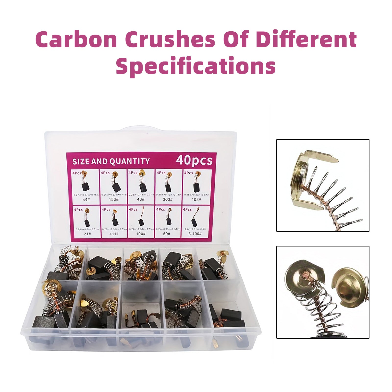 40Pcs Electric Motor Carbon Brushes 10 Sizes Replacement Repair Power Tool Part