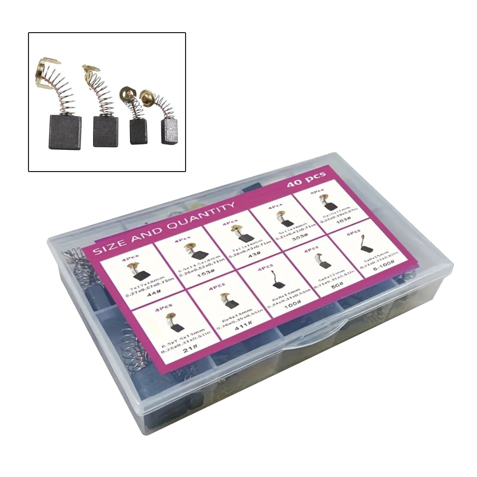 40Pcs Electric Motor Carbon Brushes 10 Sizes Replacement Repair Power Tool Part