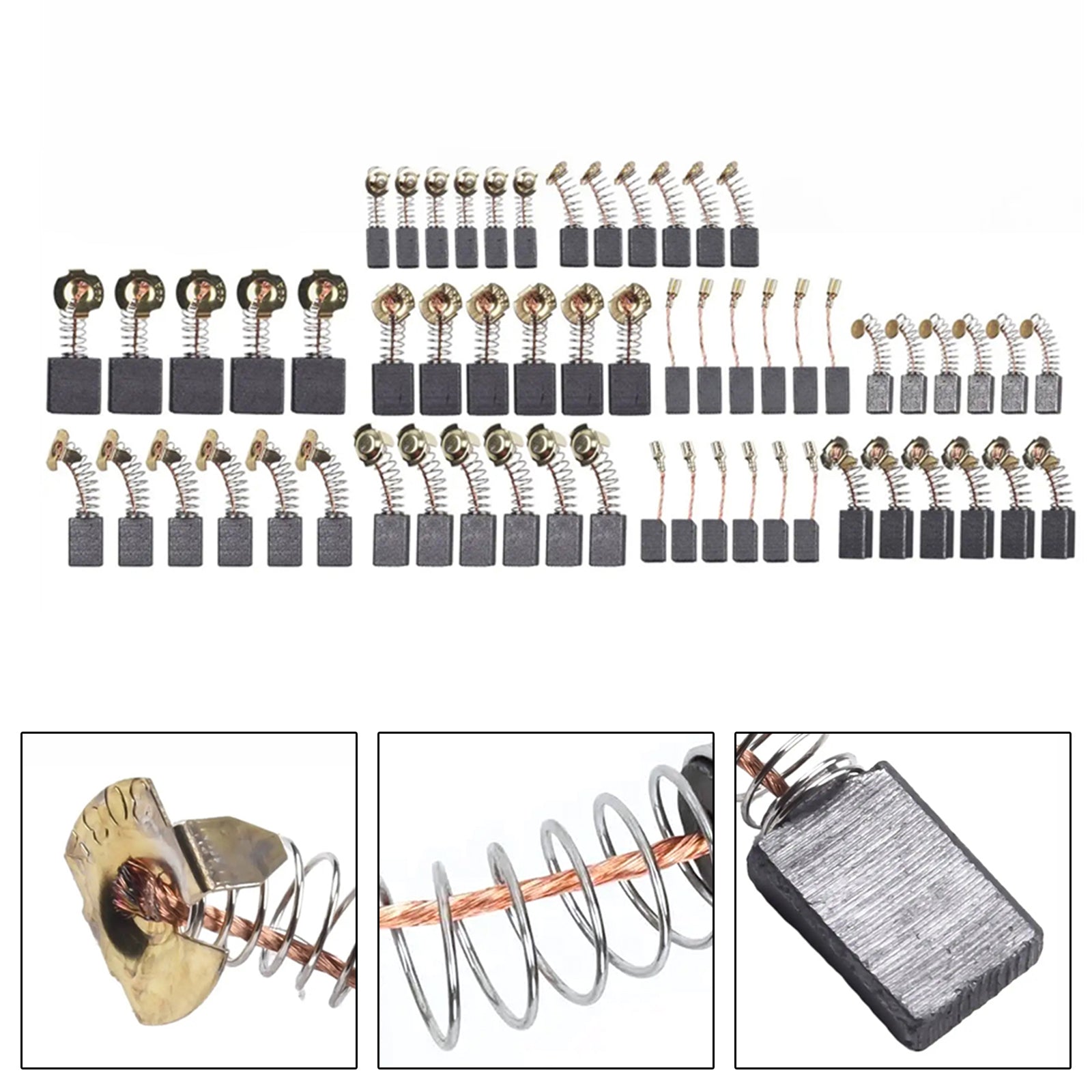 60Pcs 10 Sizes Electric Motor Carbon Brushes Replacement For Power Tool