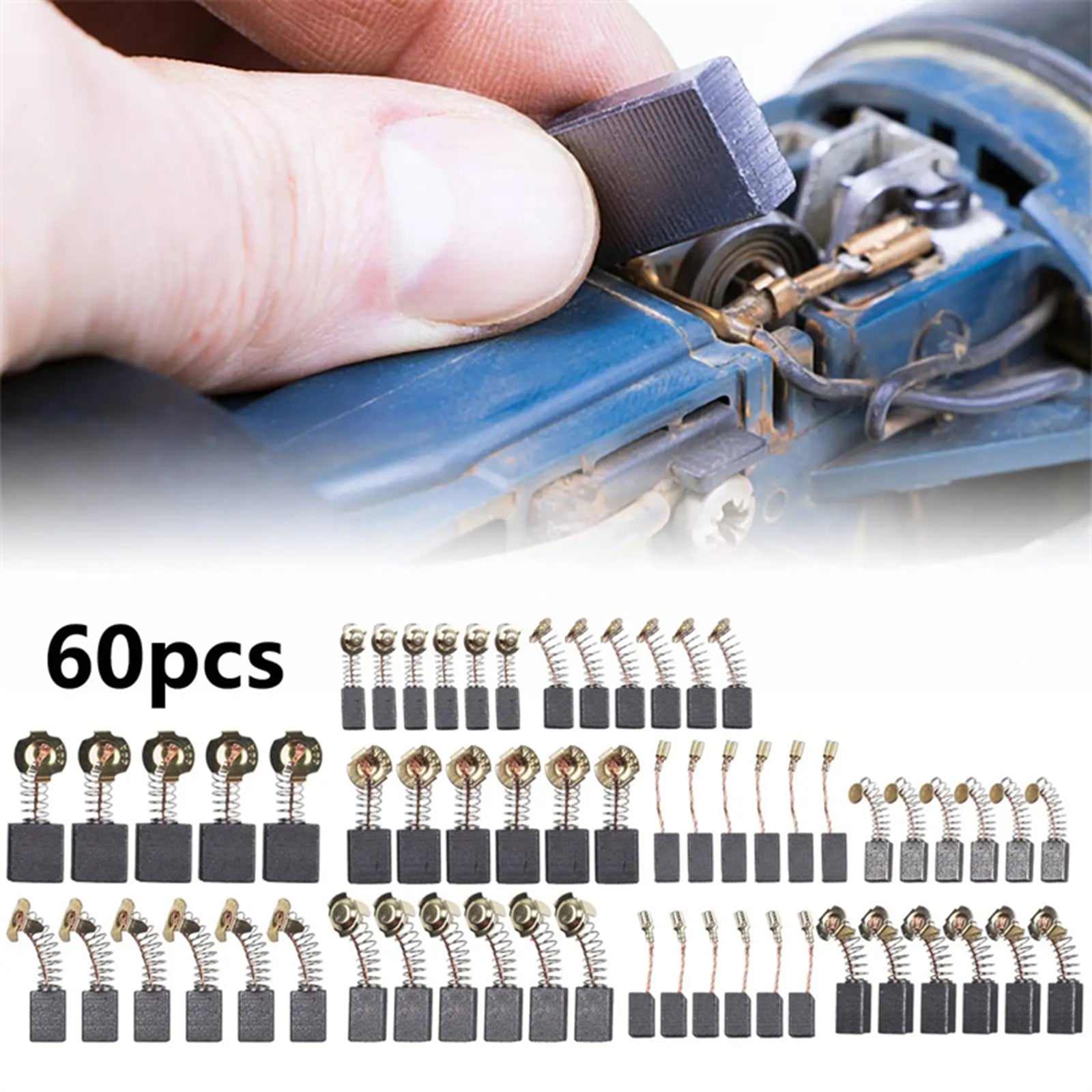 60Pcs 10 Sizes Electric Motor Carbon Brushes Replacement For Power Tool