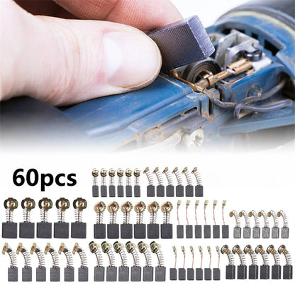 60Pcs 10 Sizes Electric Motor Carbon Brushes Replacement For Power Tool