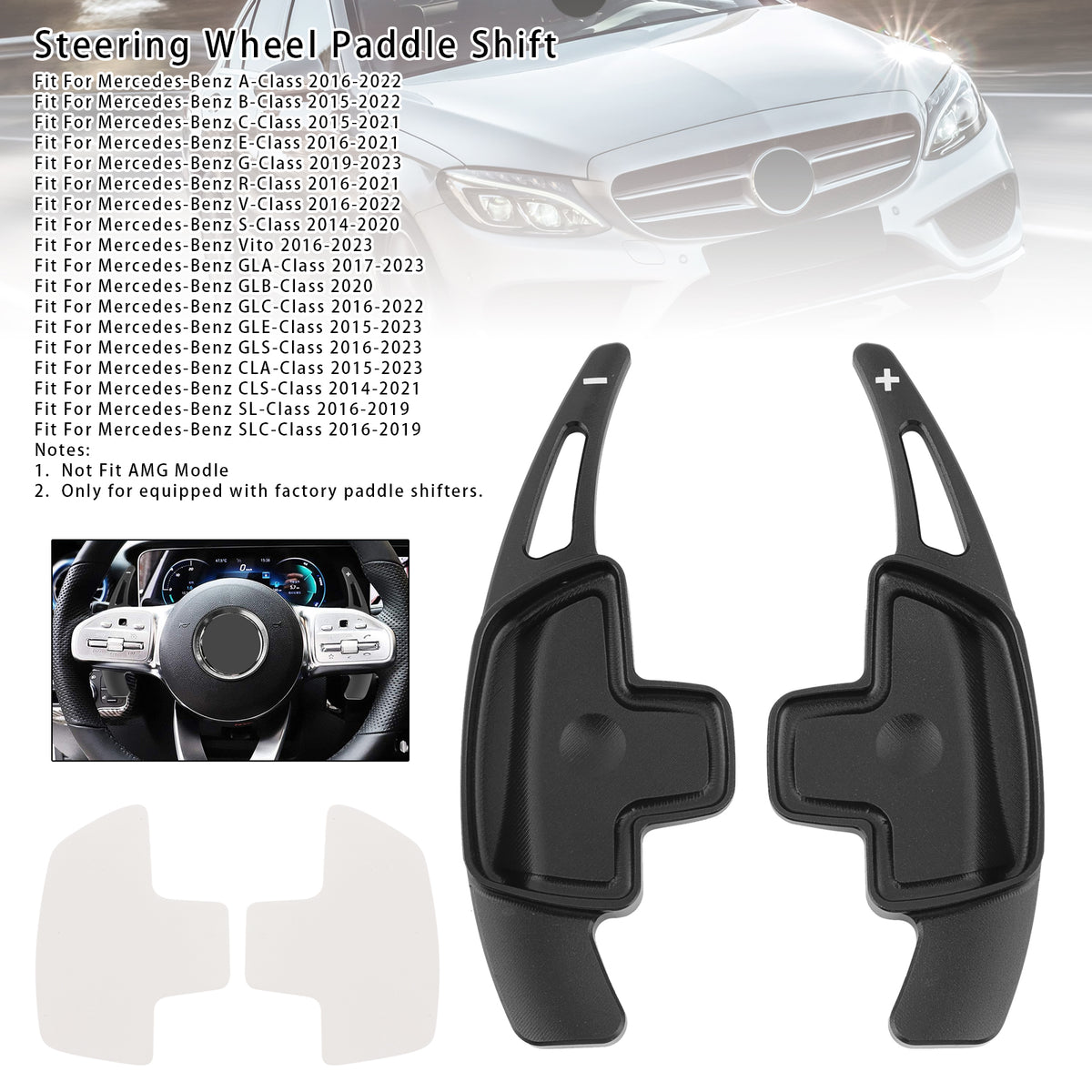 Steering Wheel Paddle Shifter For Benz C GLC E 2015-2022 Aluminium Black