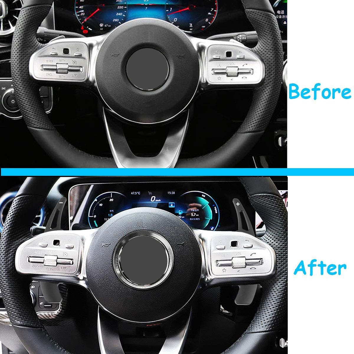 Steering Wheel Paddle Shifter For Benz C GLC E 2015-2022 Aluminium Black
