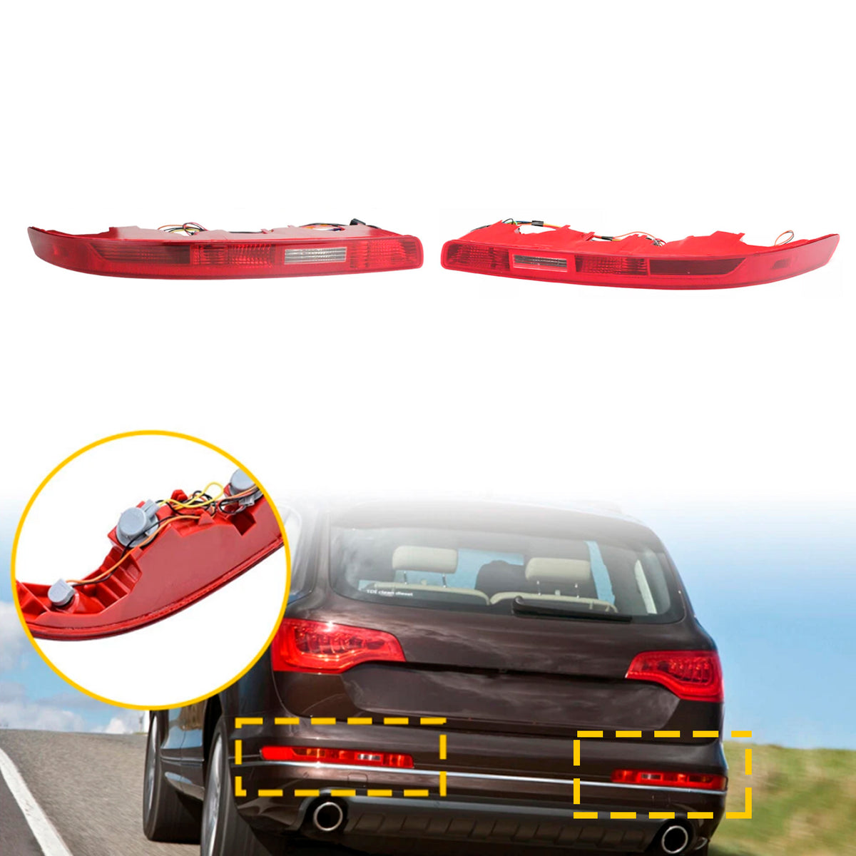 Left&Right Rear Bumper Reflector Tail Light Lamp Red Lens For Audi Q7 2007-2015