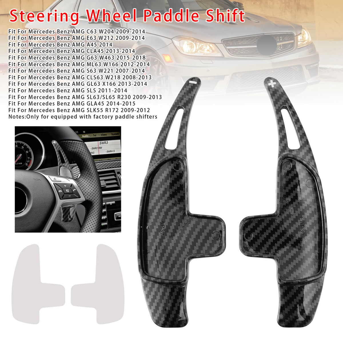 Carbon Look Steering Wheel Paddle Shifter Extension For Mercedes Benz AMG C63