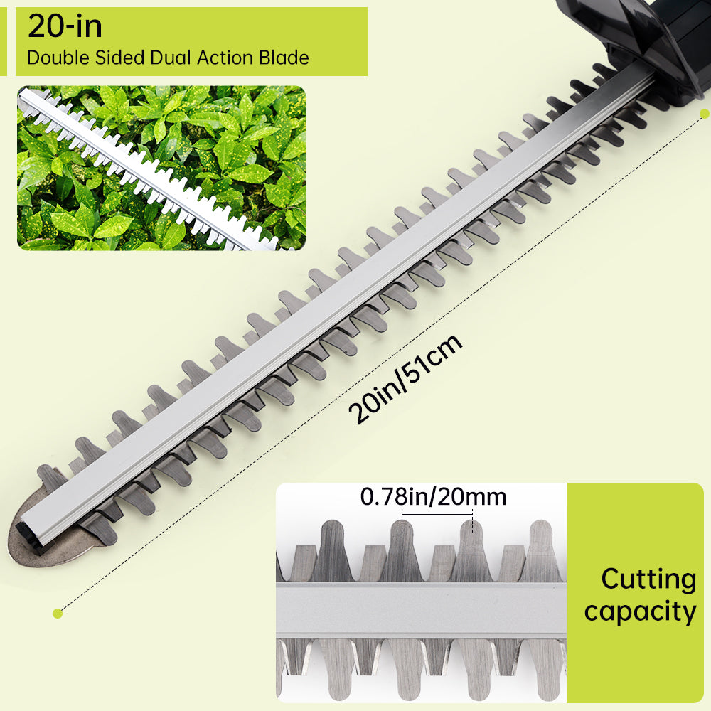 20'' Electric Hedge Trimmer Cordless Power Hedge Trimmer with 2Battery & Charger