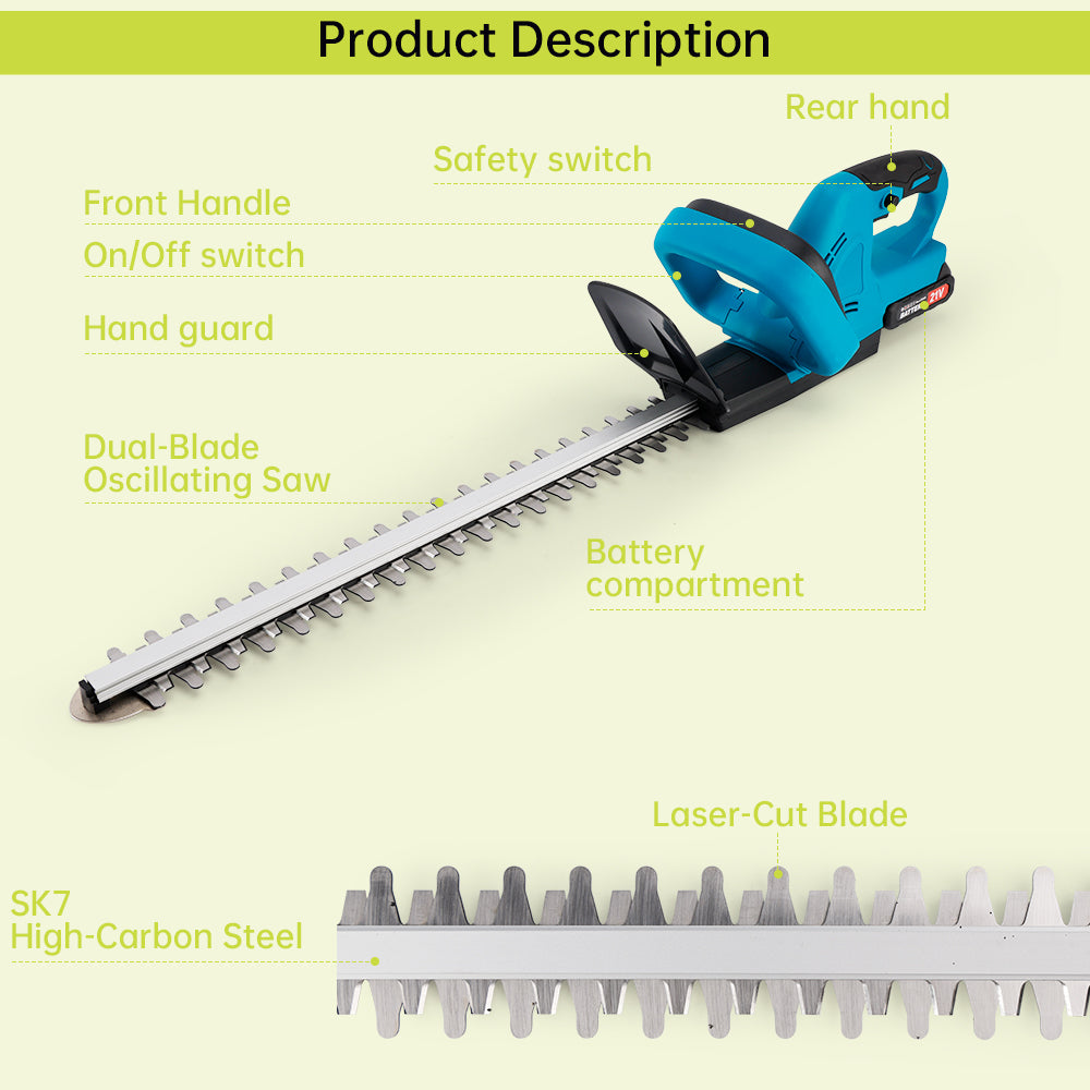 20'' Electric Hedge Trimmer Cordless Power Hedge Trimmer with 2Battery & Charger