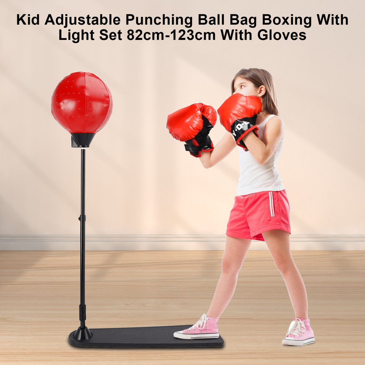 Kid Adjustable Punching Ball Bag Boxing With Light Set 82cm-123cm With Gloves