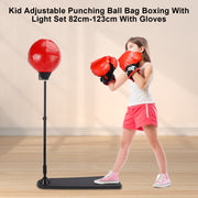 Kid Adjustable Punching Ball Bag Boxing With Light Set 82cm-123cm With Gloves