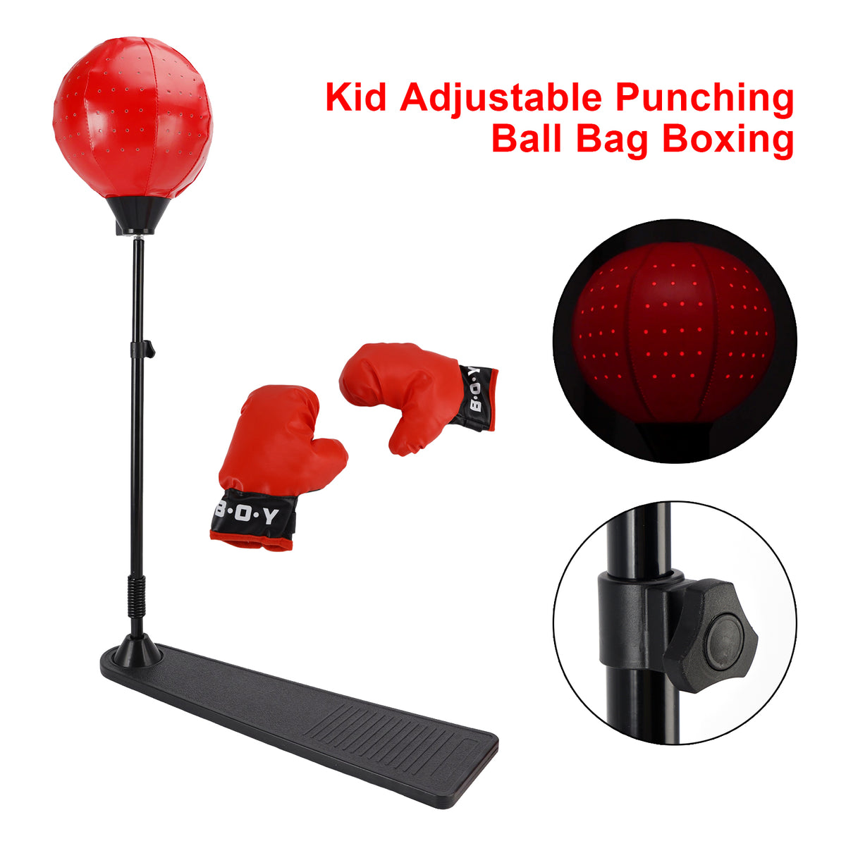 Kid Adjustable Punching Ball Bag Boxing With Light Set 82cm-123cm With Gloves