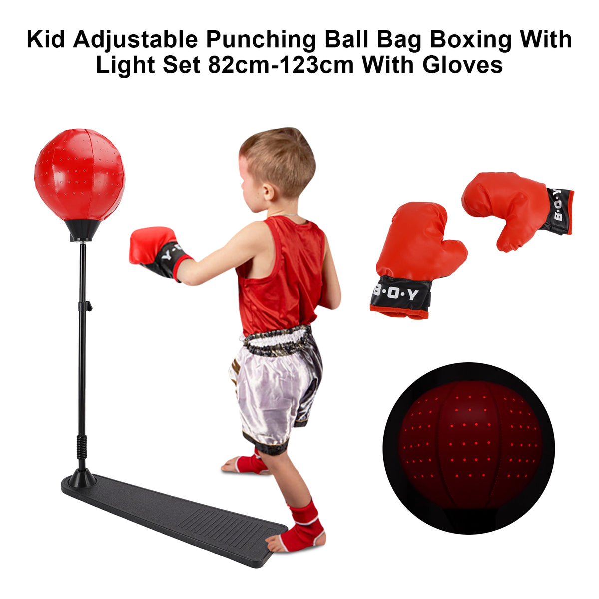Kid Adjustable Punching Ball Bag Boxing With Light Set 82cm-123cm With Gloves