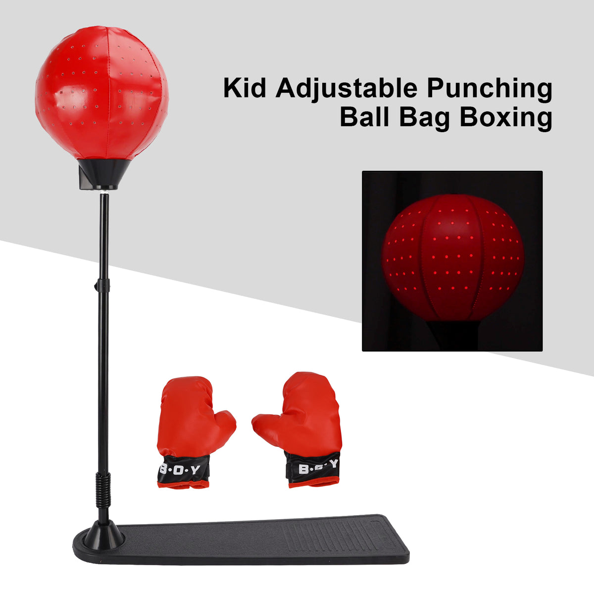 Kid Adjustable Punching Ball Bag Boxing With Light Set 82cm-123cm With Gloves