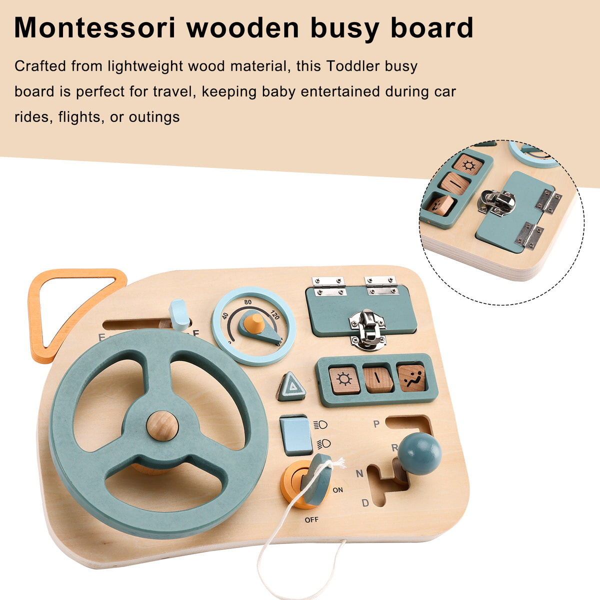 Car Toddler Busy Board – Montessori Busy Boards for Boys & Girls – 10-in-1 Wooden Sensory Board with Steering Wheel