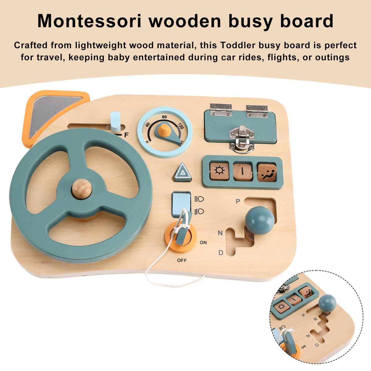 Car Toddler Busy Board – Montessori Busy Boards for Boys & Girls – 10-in-1 Wooden Sensory Board with Steering Wheel
