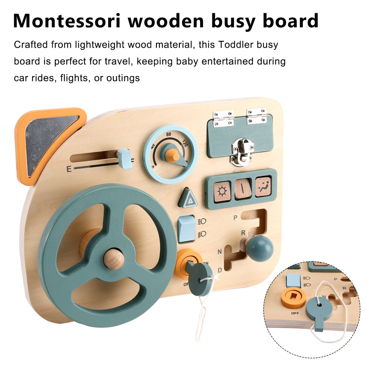 Car Toddler Busy Board – Montessori Busy Boards for Boys & Girls – 10-in-1 Wooden Sensory Board with Steering Wheel