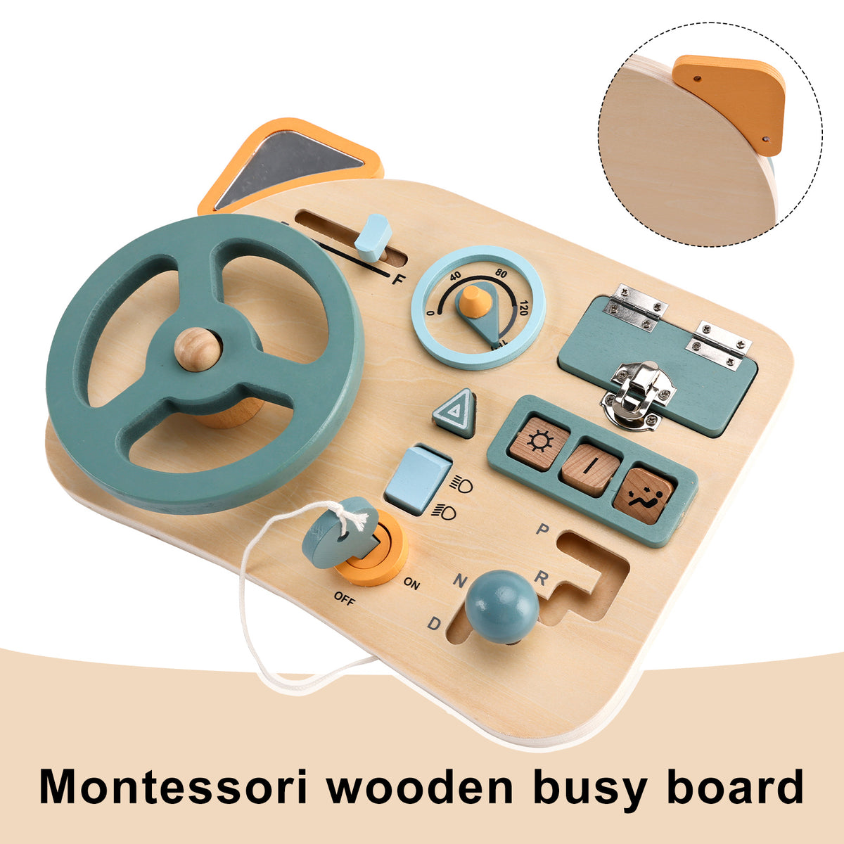 Car Toddler Busy Board – Montessori Busy Boards for Boys & Girls – 10-in-1 Wooden Sensory Board with Steering Wheel