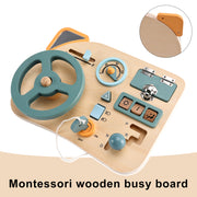 Car Toddler Busy Board – Montessori Busy Boards for Boys & Girls – 10-in-1 Wooden Sensory Board with Steering Wheel