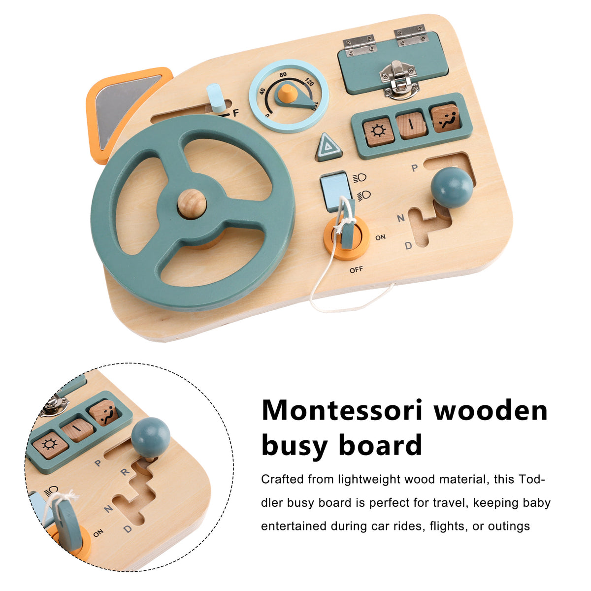 Car Toddler Busy Board – Montessori Busy Boards for Boys & Girls – 10-in-1 Wooden Sensory Board with Steering Wheel