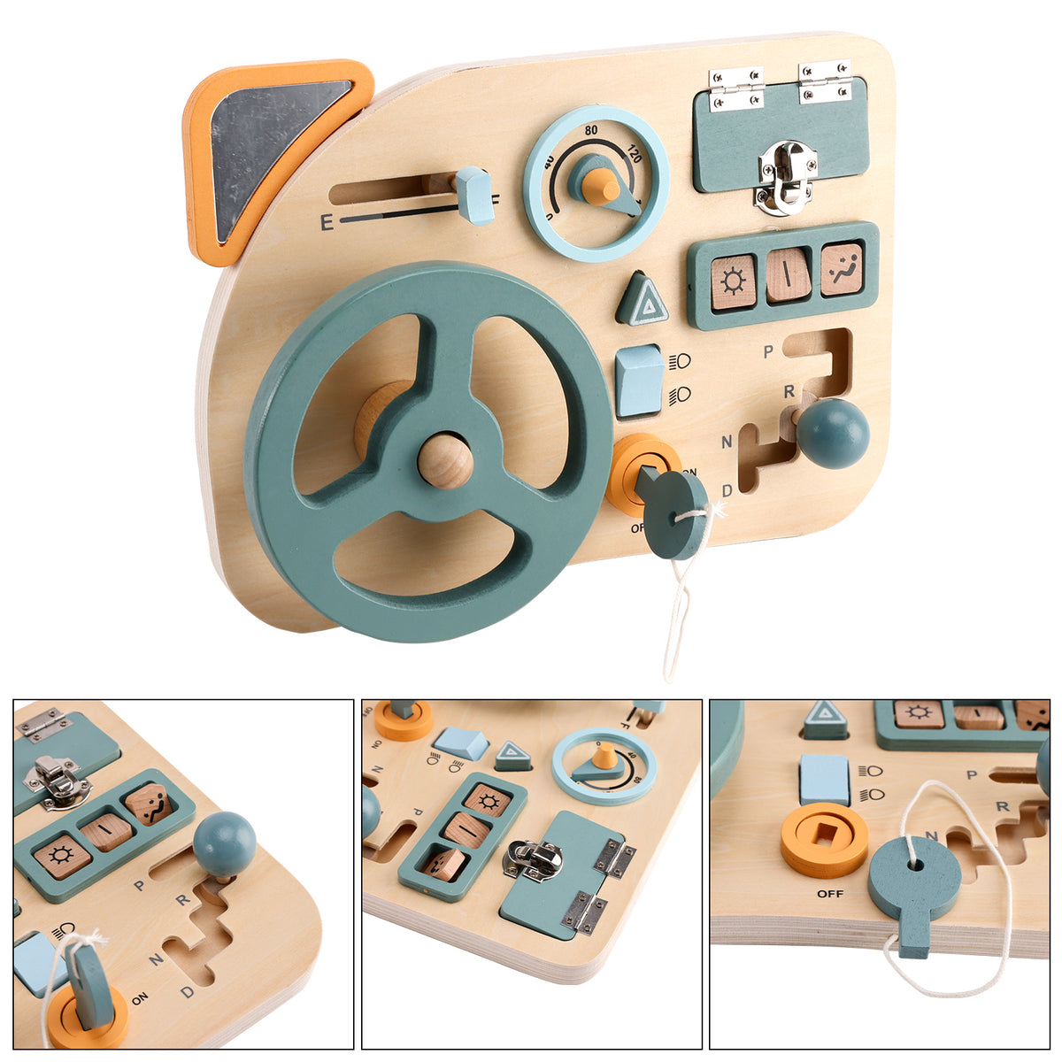 Car Toddler Busy Board – Montessori Busy Boards for Boys & Girls – 10-in-1 Wooden Sensory Board with Steering Wheel