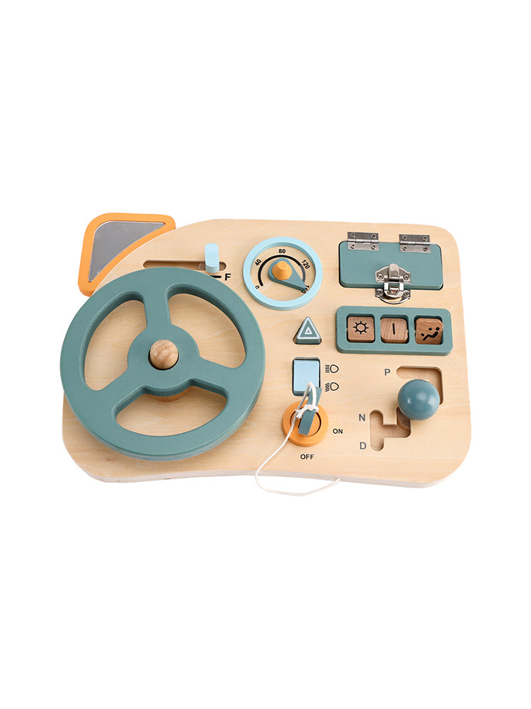 Car Toddler Busy Board – Montessori Busy Boards for Boys & Girls – 10-in-1 Wooden Sensory Board with Steering Wheel