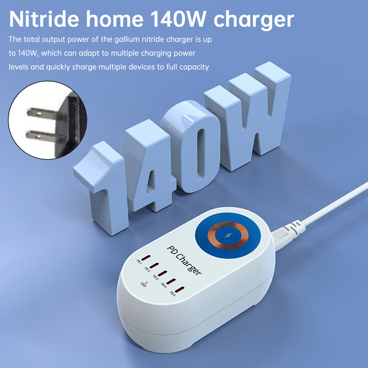 140W PD Multi-Port Charger Magnetic Wireless Fast Charging PD100W Laptop Charger