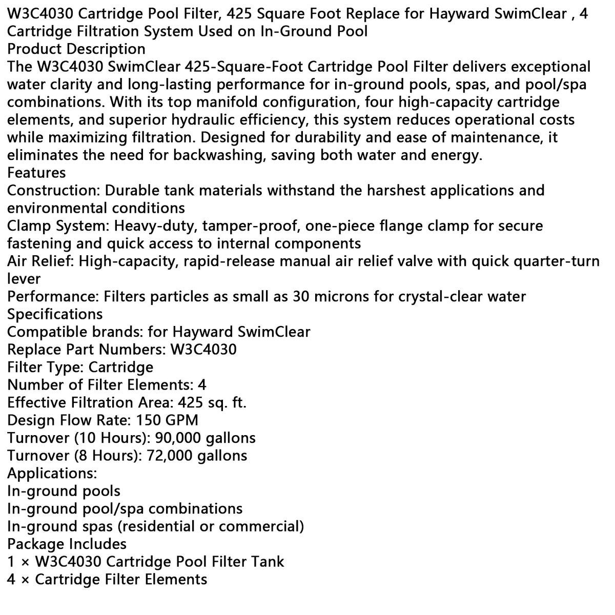W3C4030 Cartridge Pool Filter