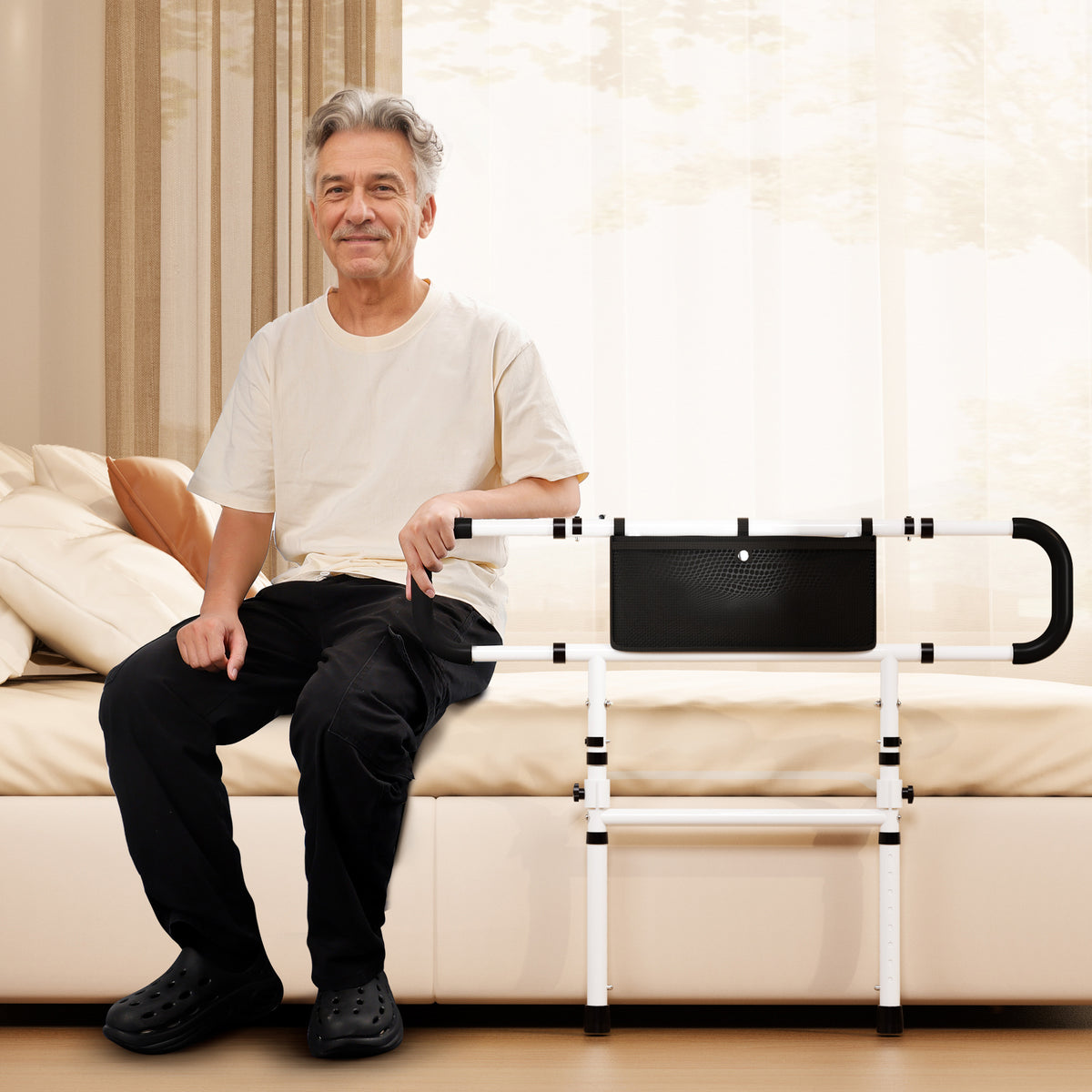 Bed Side Rail Mobility Aid Guard punch-free and foldable bedside handrails for getting up