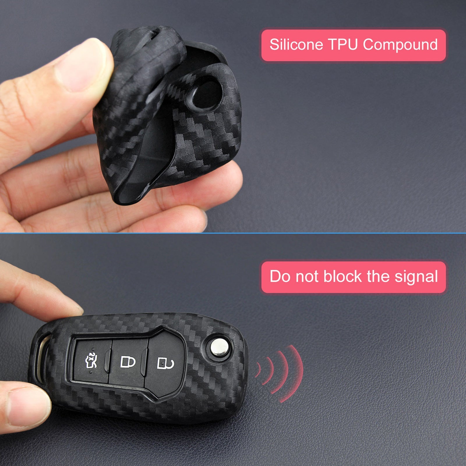 Leather Silicone Car Key Case Cover With Buckle For Ford