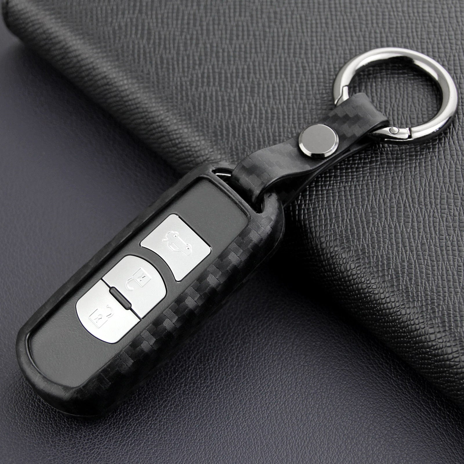 Leather Silicone Car Key Case Cover With Buckle For Mazda