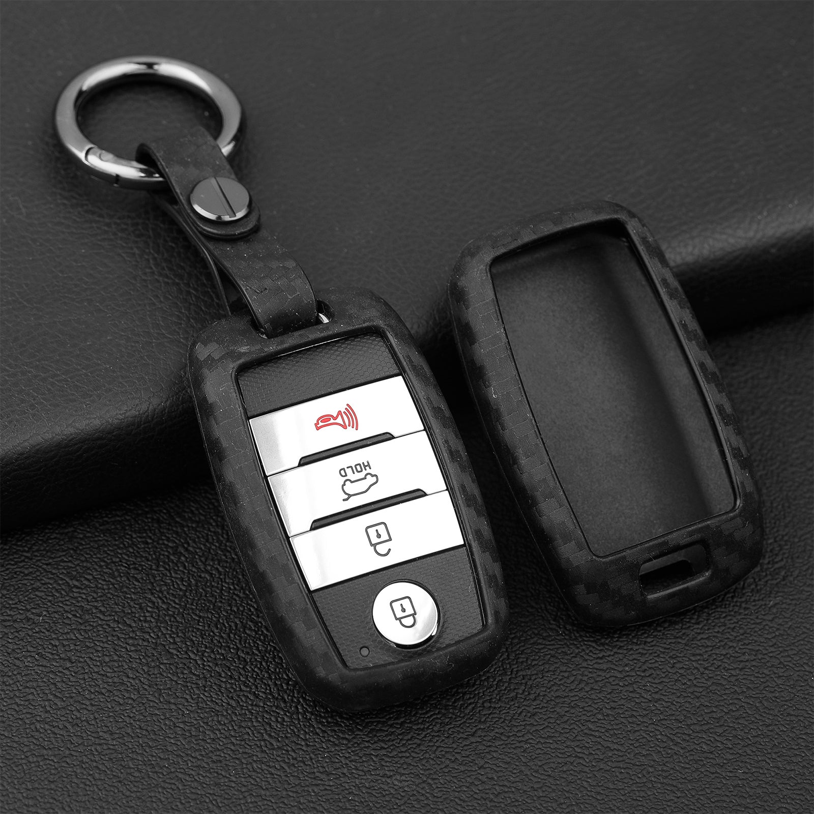 Leather Silicone Car Key Case Cover With Buckle For Kia