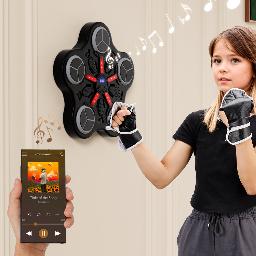 Music Boxing Machine for Kids – Wall-Mounted Bluetooth Smart Boxing Trainer with Workout Gloves