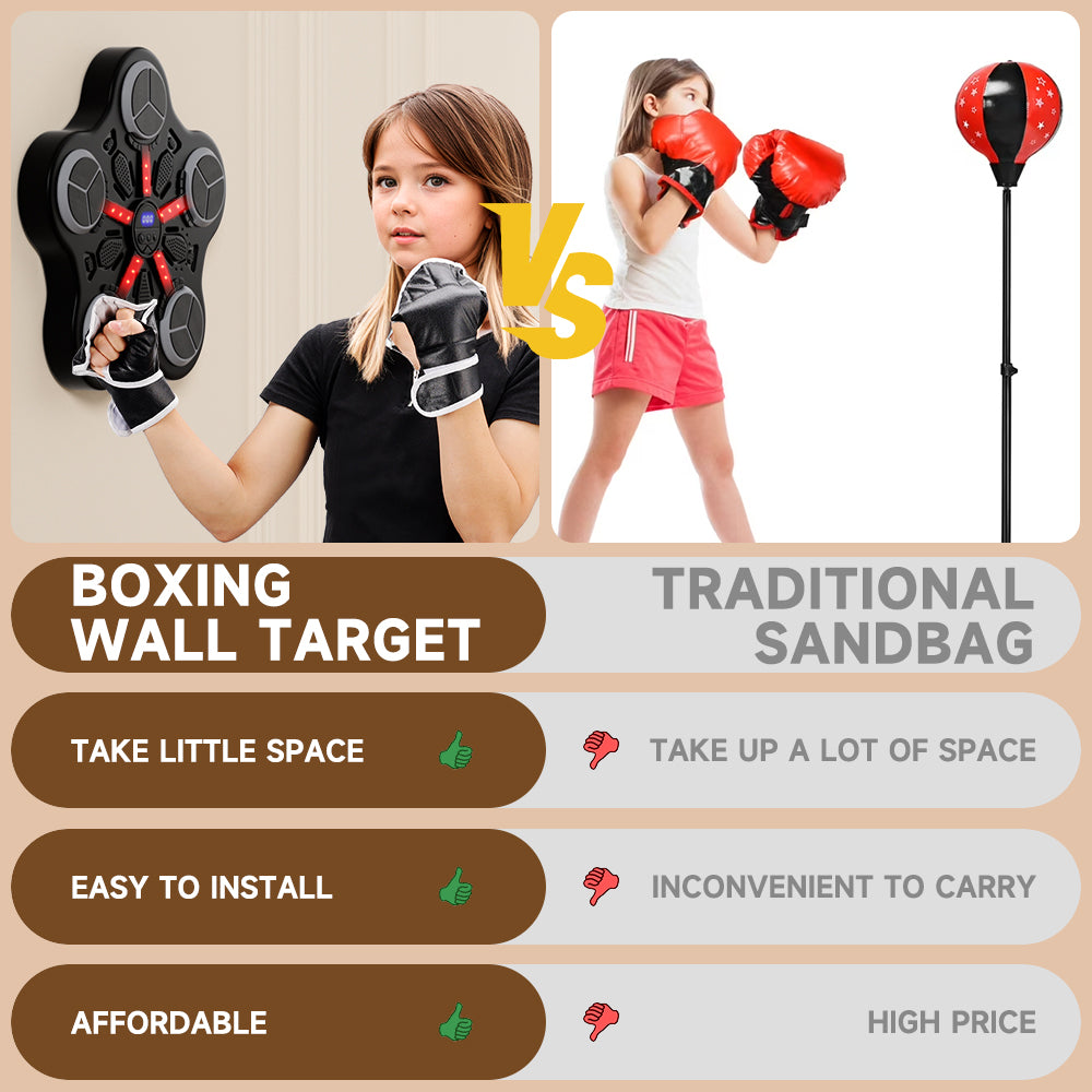 Music Boxing Machine for Kids – Wall-Mounted Bluetooth Smart Boxing Trainer with Workout Gloves