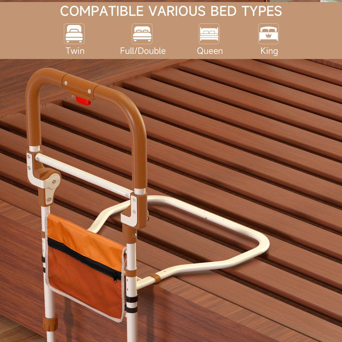 Foldable Bed Assist Rail with Adjustable Height Non-Slip Handle & Storage Pouch  Fits King Queen Full Twin Beds  Supports 350 LBS Bed Rails for Elderly Adults Safety