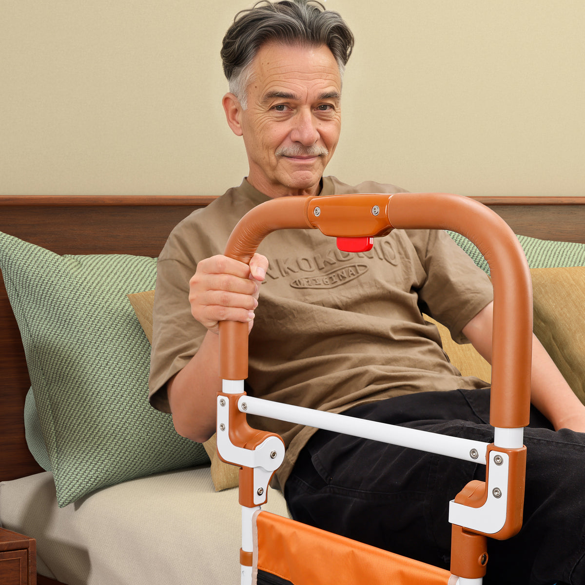 Foldable Bed Assist Rail with Adjustable Height Non-Slip Handle & Storage Pouch  Fits King Queen Full Twin Beds  Supports 350 LBS Bed Rails for Elderly Adults Safety