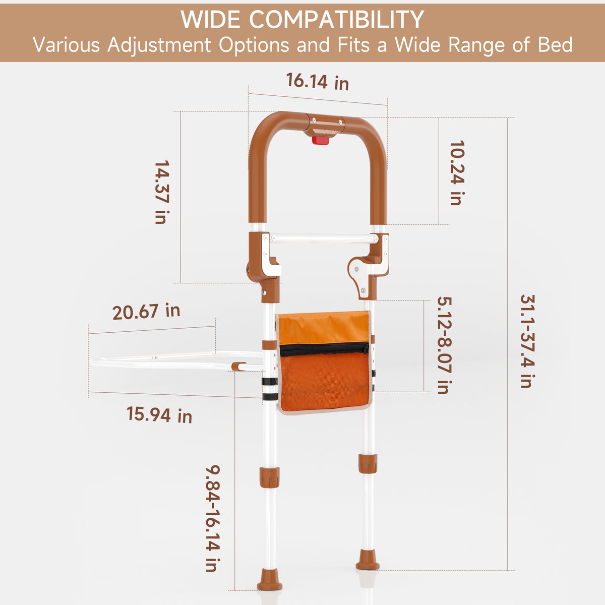 Foldable Bed Assist Rail with Adjustable Height Non-Slip Handle & Storage Pouch  Fits King Queen Full Twin Beds  Supports 350 LBS Bed Rails for Elderly Adults Safety