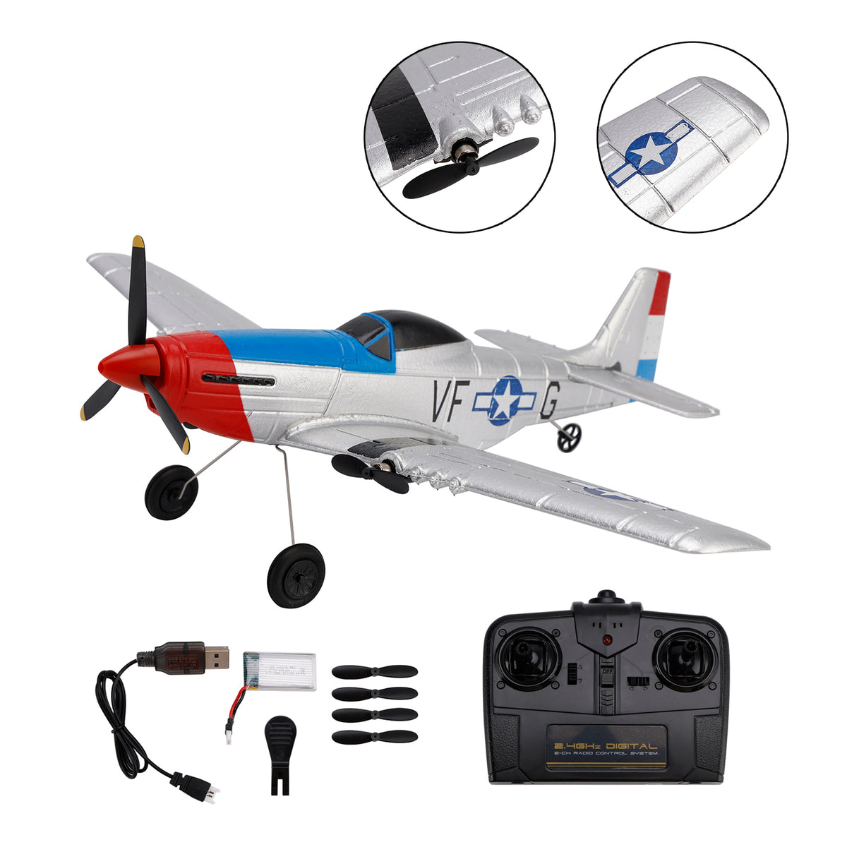 RC P51 2.4GHz 3CH Airplane Fixed Wing Coreless Motor With Gyro System Kid Toy