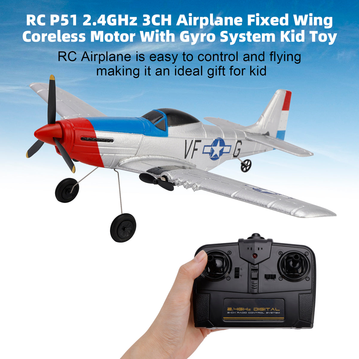 RC P51 2.4GHz 3CH Airplane Fixed Wing Coreless Motor With Gyro System Kid Toy
