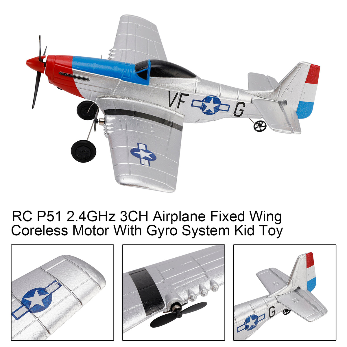 RC P51 2.4GHz 3CH Airplane Fixed Wing Coreless Motor With Gyro System Kid Toy