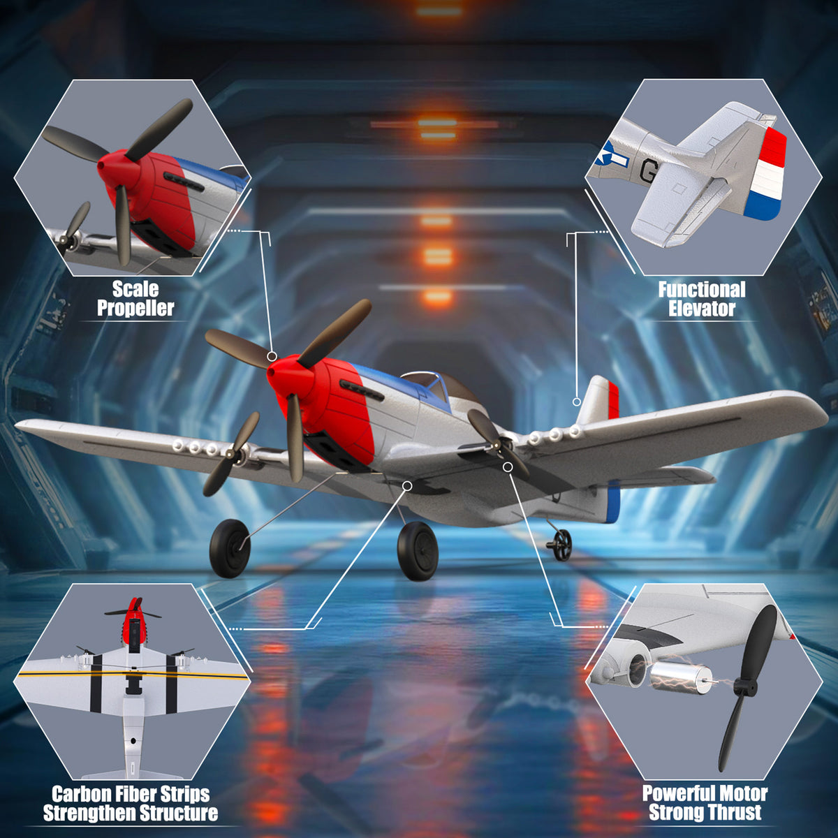 RC P51 2.4GHz 3CH Airplane Fixed Wing Coreless Motor With Gyro System Kid Toy