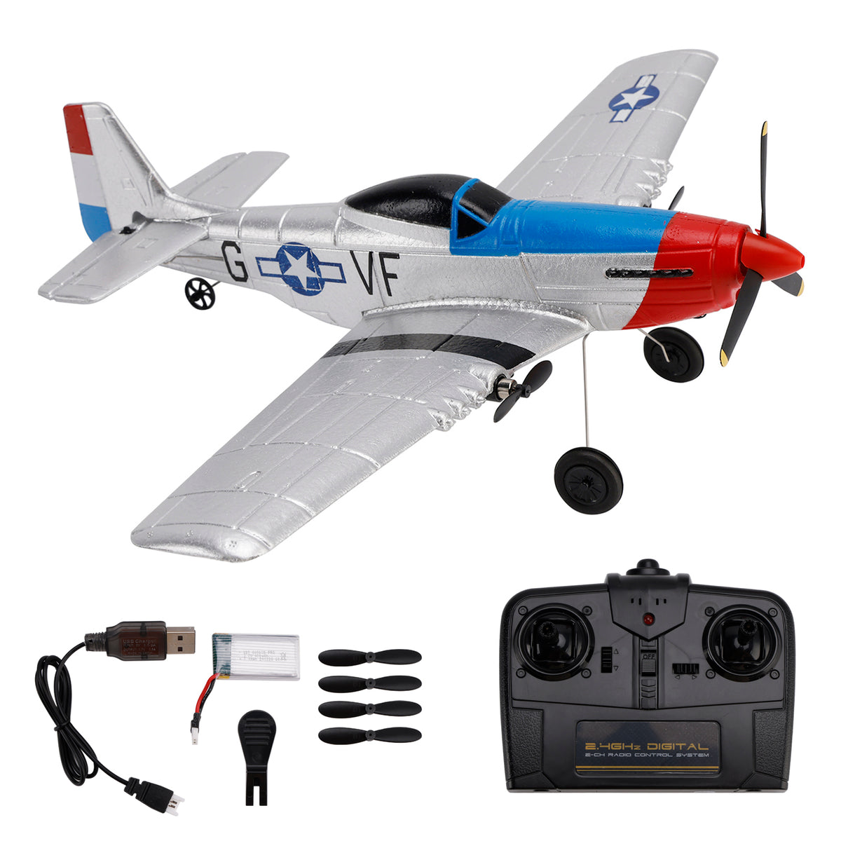 RC P51 2.4GHz 3CH Airplane Fixed Wing Coreless Motor With Gyro System Kid Toy