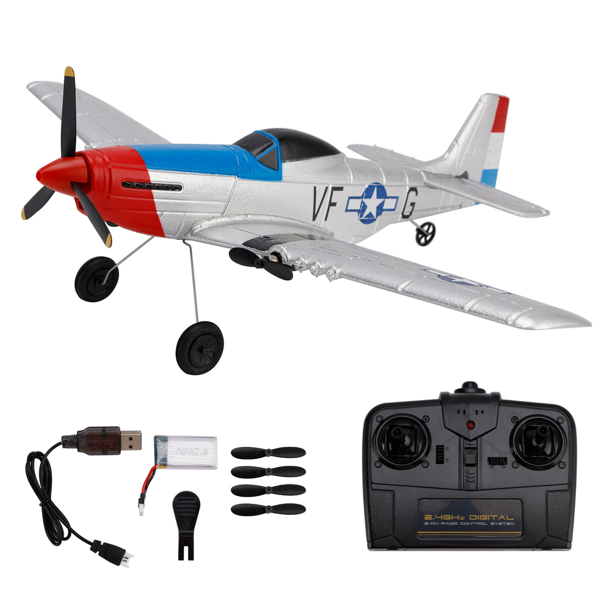 RC P51 2.4GHz 3CH Airplane Fixed Wing Coreless Motor With Gyro System Kid Toy