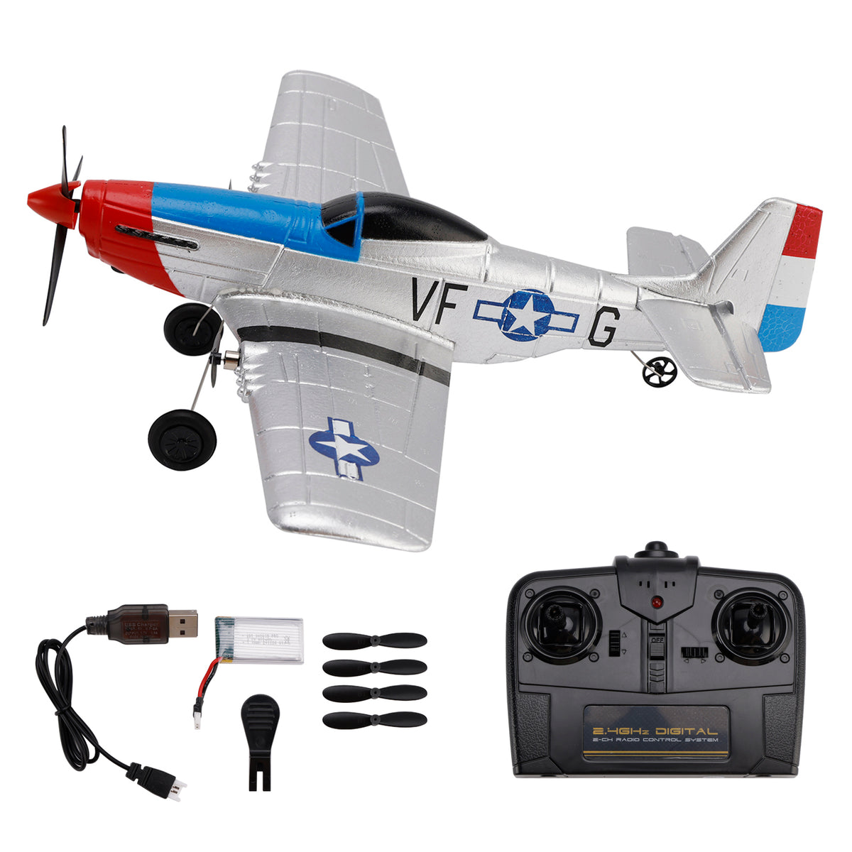 RC P51 2.4GHz 3CH Airplane Fixed Wing Coreless Motor With Gyro System Kid Toy