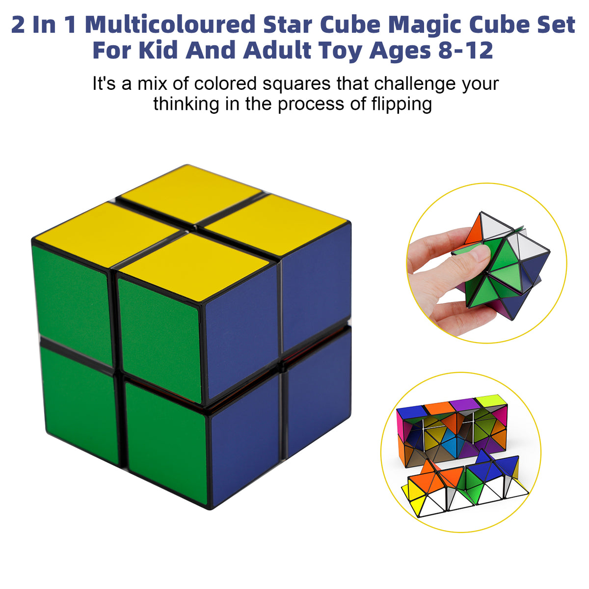 2 In 1 Multicoloured Star Cube Magic Cube Set For Kid And Adult Toy Ages 8-12