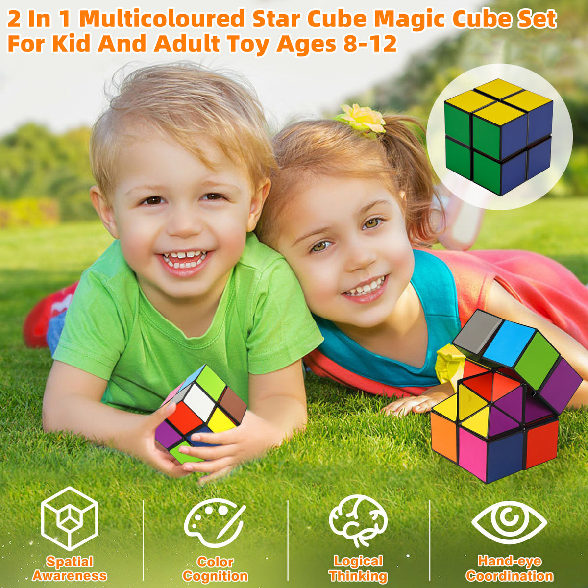 2 In 1 Multicoloured Star Cube Magic Cube Set For Kid And Adult Toy Ages 8-12