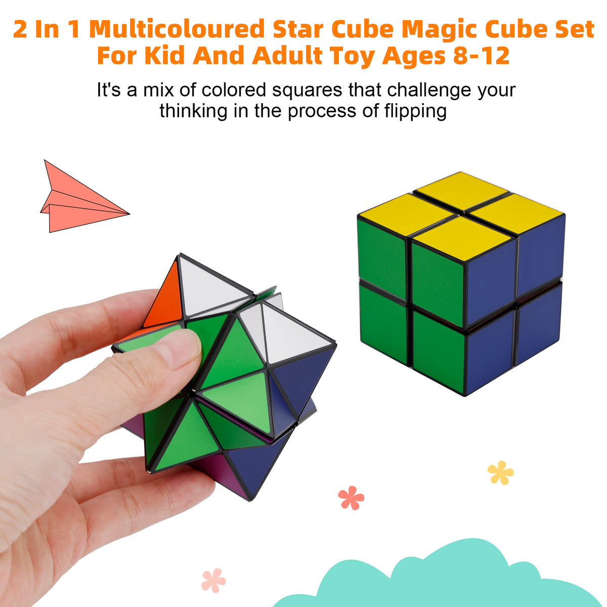 2 In 1 Multicoloured Star Cube Magic Cube Set For Kid And Adult Toy Ages 8-12