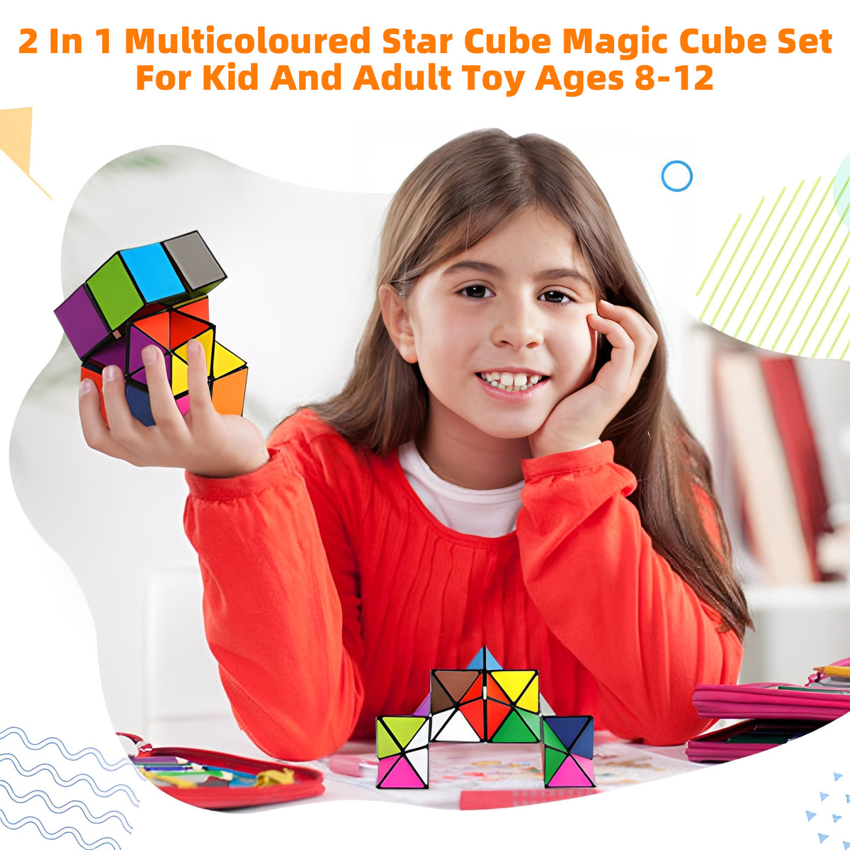 2 In 1 Multicoloured Star Cube Magic Cube Set For Kid And Adult Toy Ages 8-12