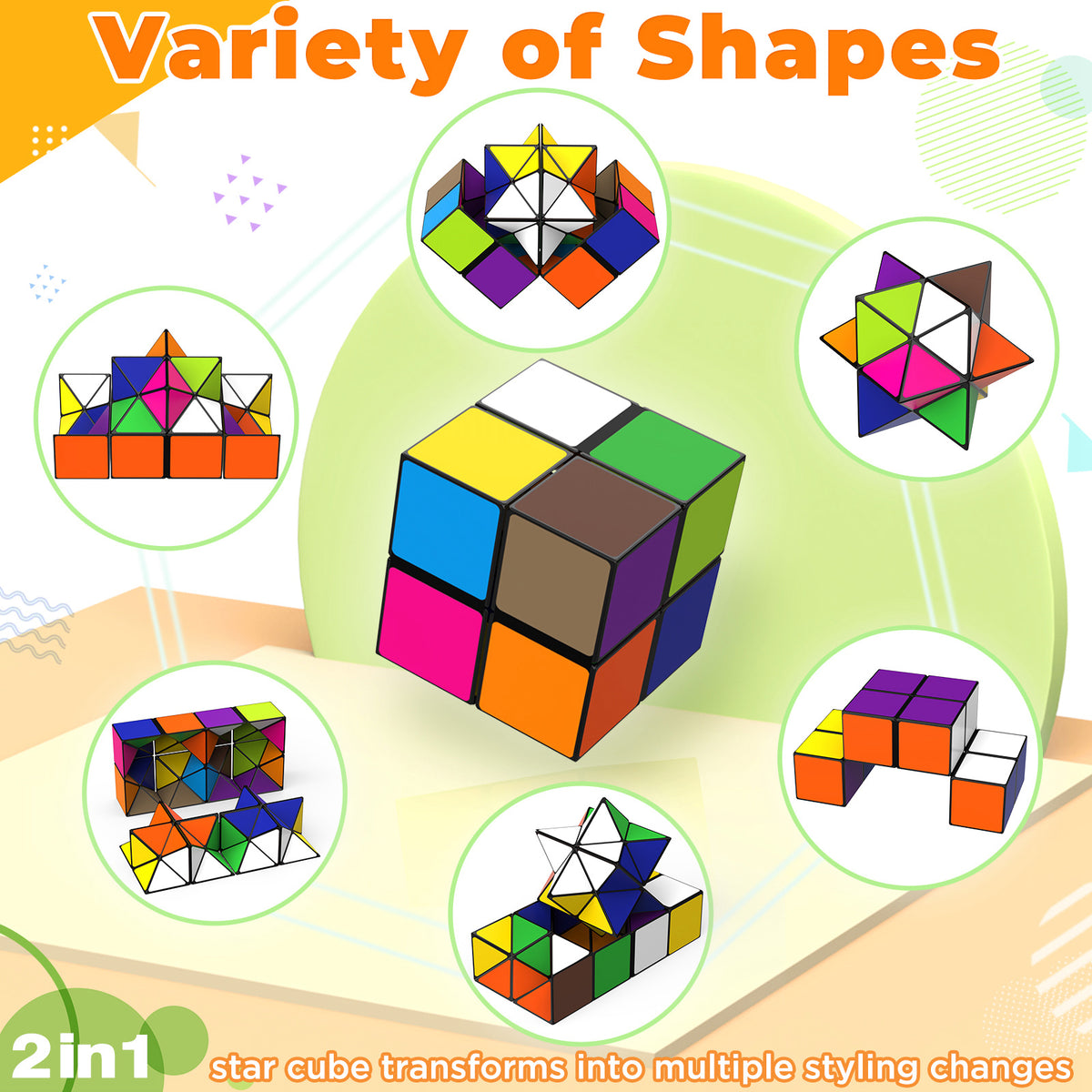 2 In 1 Multicoloured Star Cube Magic Cube Set For Kid And Adult Toy Ages 8-12