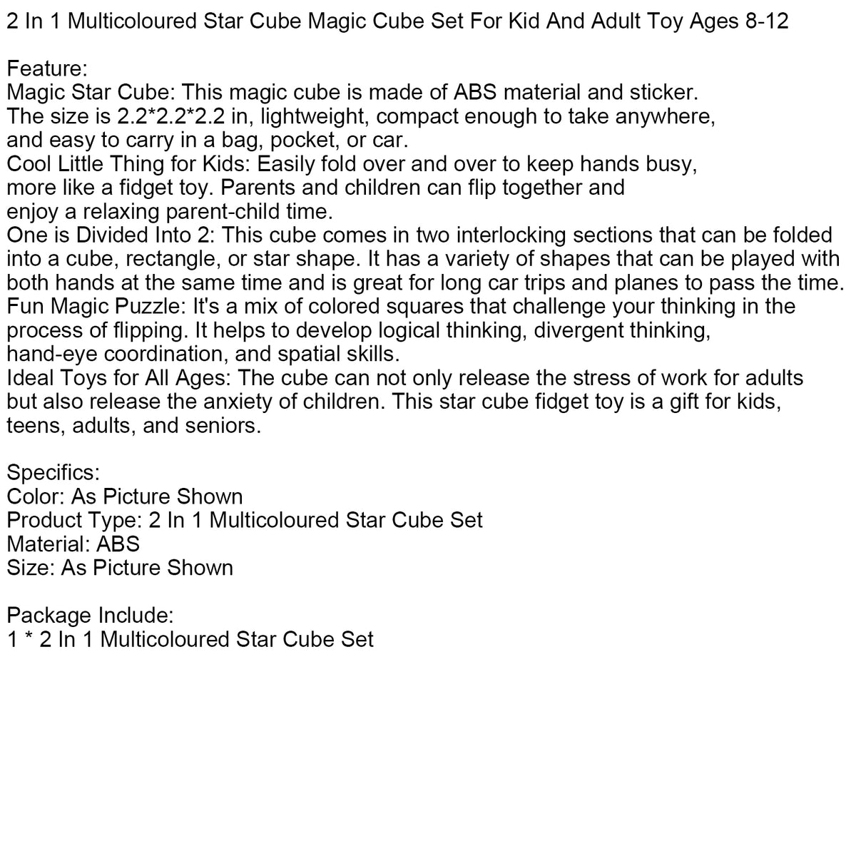 2 In 1 Multicoloured Star Cube Magic Cube Set For Kid And Adult Toy Ages 8-12