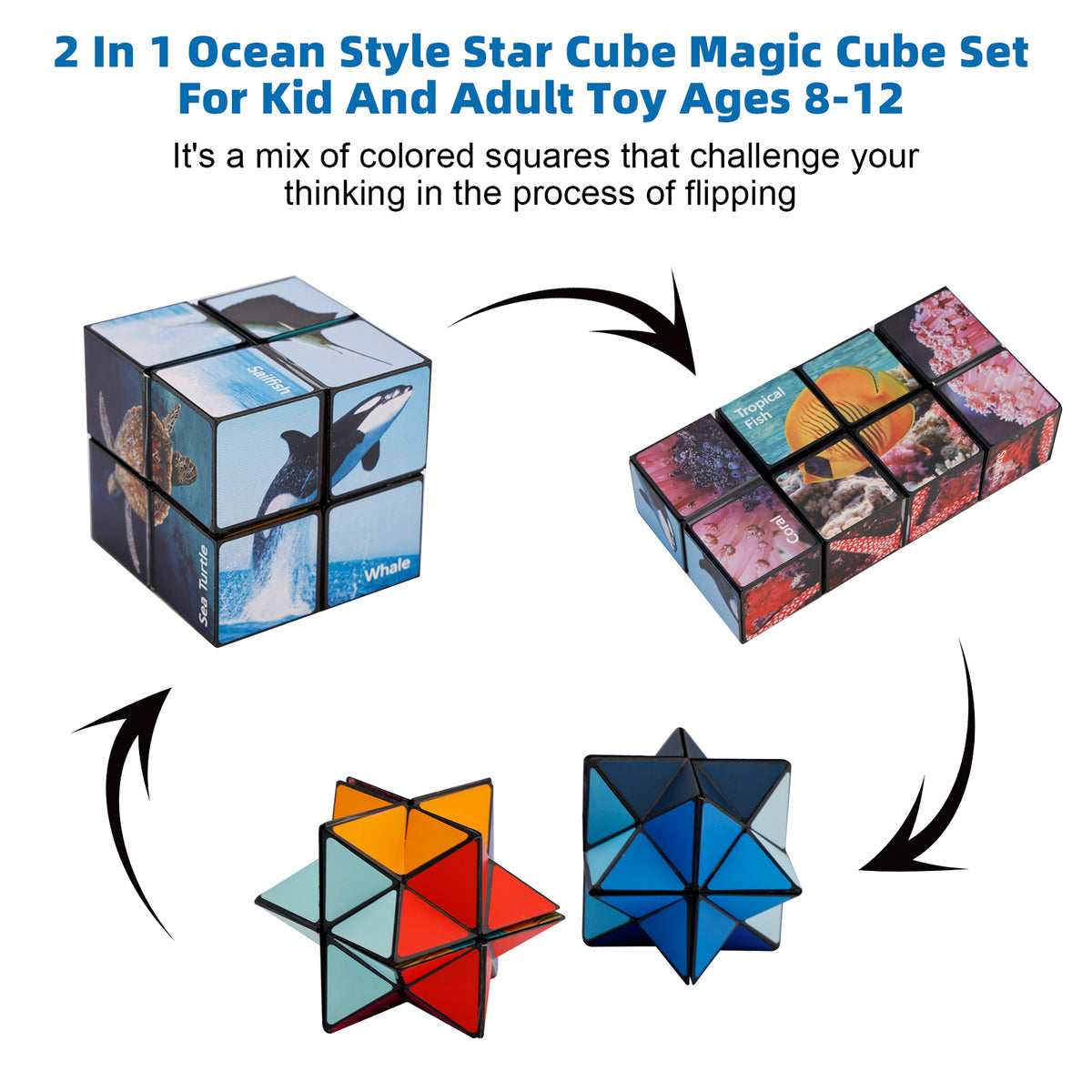 2 In 1 Ocean Style Star Cube Magic Cube Set For Kid And Adult Toy Ages 8-12